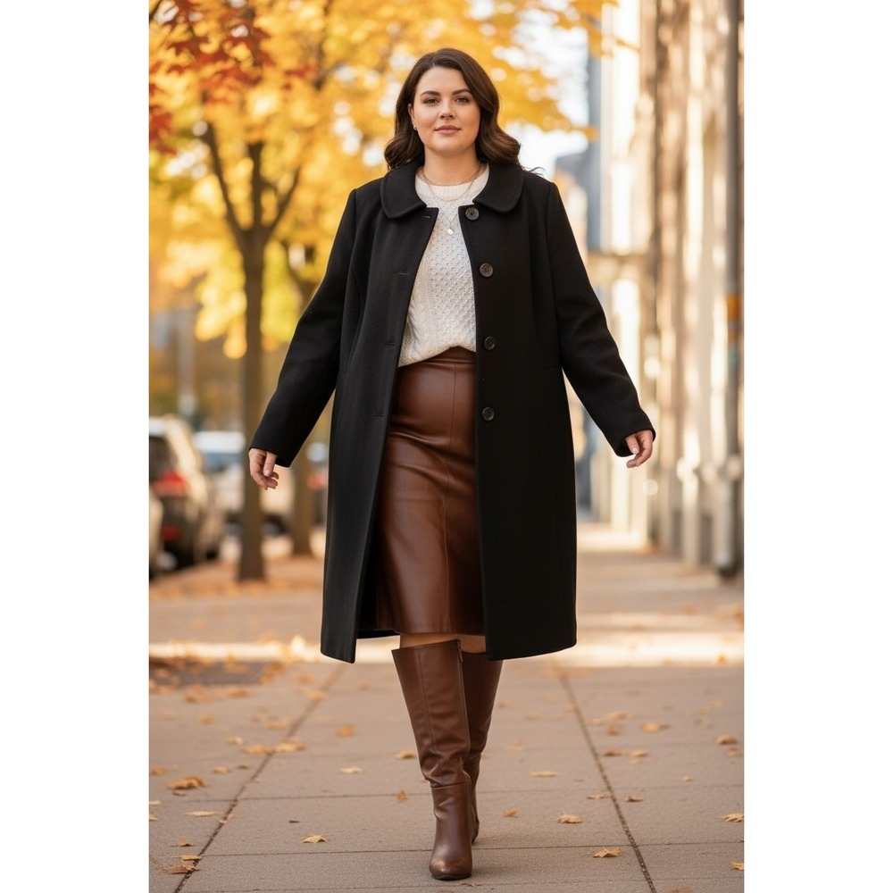 Forecaster Black Lambswool Blend Over Coat Size 20 W Lined Career Twee Peacoat